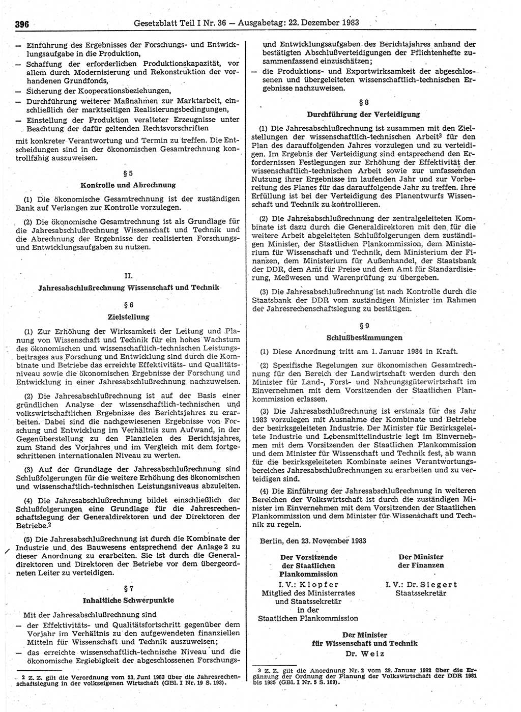 Gesetzblatt (GBl.) der Deutschen Demokratischen Republik (DDR) Teil Ⅰ 1983, Seite 396 (GBl. DDR Ⅰ 1983, S. 396)