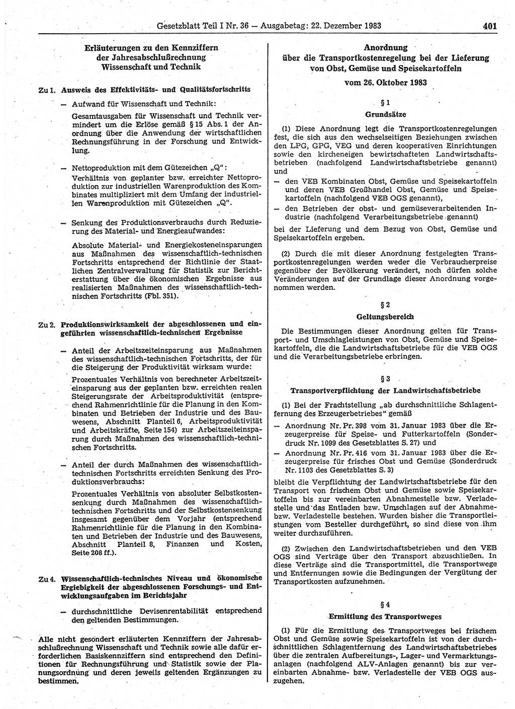 Gesetzblatt (GBl.) der Deutschen Demokratischen Republik (DDR) Teil Ⅰ 1983, Seite 401 (GBl. DDR Ⅰ 1983, S. 401)