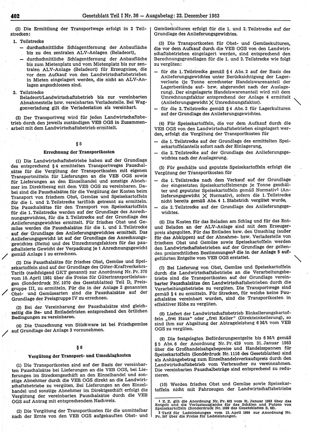 Gesetzblatt (GBl.) der Deutschen Demokratischen Republik (DDR) Teil Ⅰ 1983, Seite 402 (GBl. DDR Ⅰ 1983, S. 402)