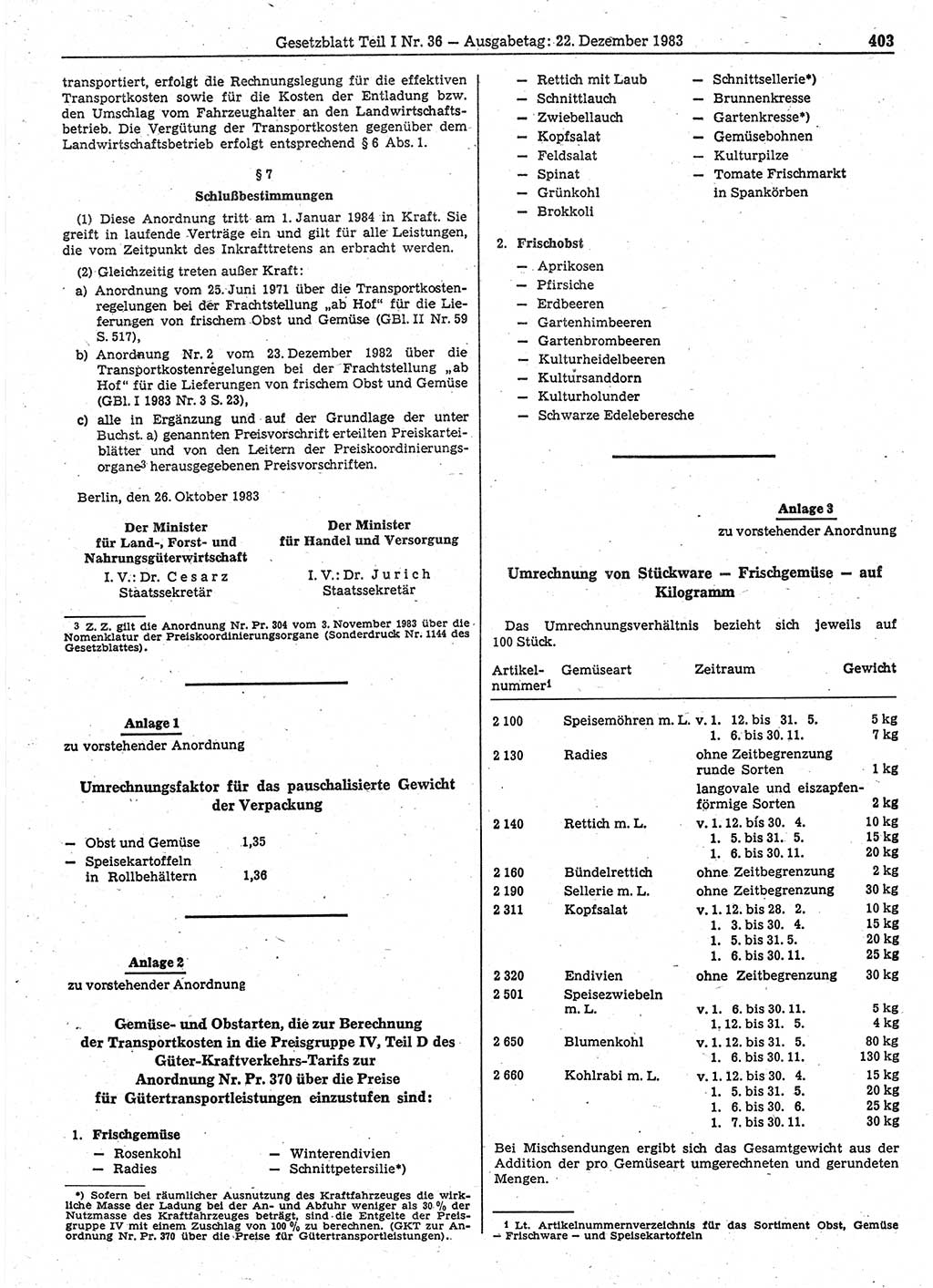 Gesetzblatt (GBl.) der Deutschen Demokratischen Republik (DDR) Teil Ⅰ 1983, Seite 403 (GBl. DDR Ⅰ 1983, S. 403)