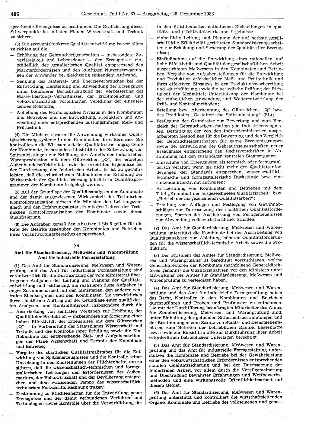 Gesetzblatt (GBl.) der Deutschen Demokratischen Republik (DDR) Teil Ⅰ 1983, Seite 406 (GBl. DDR Ⅰ 1983, S. 406)