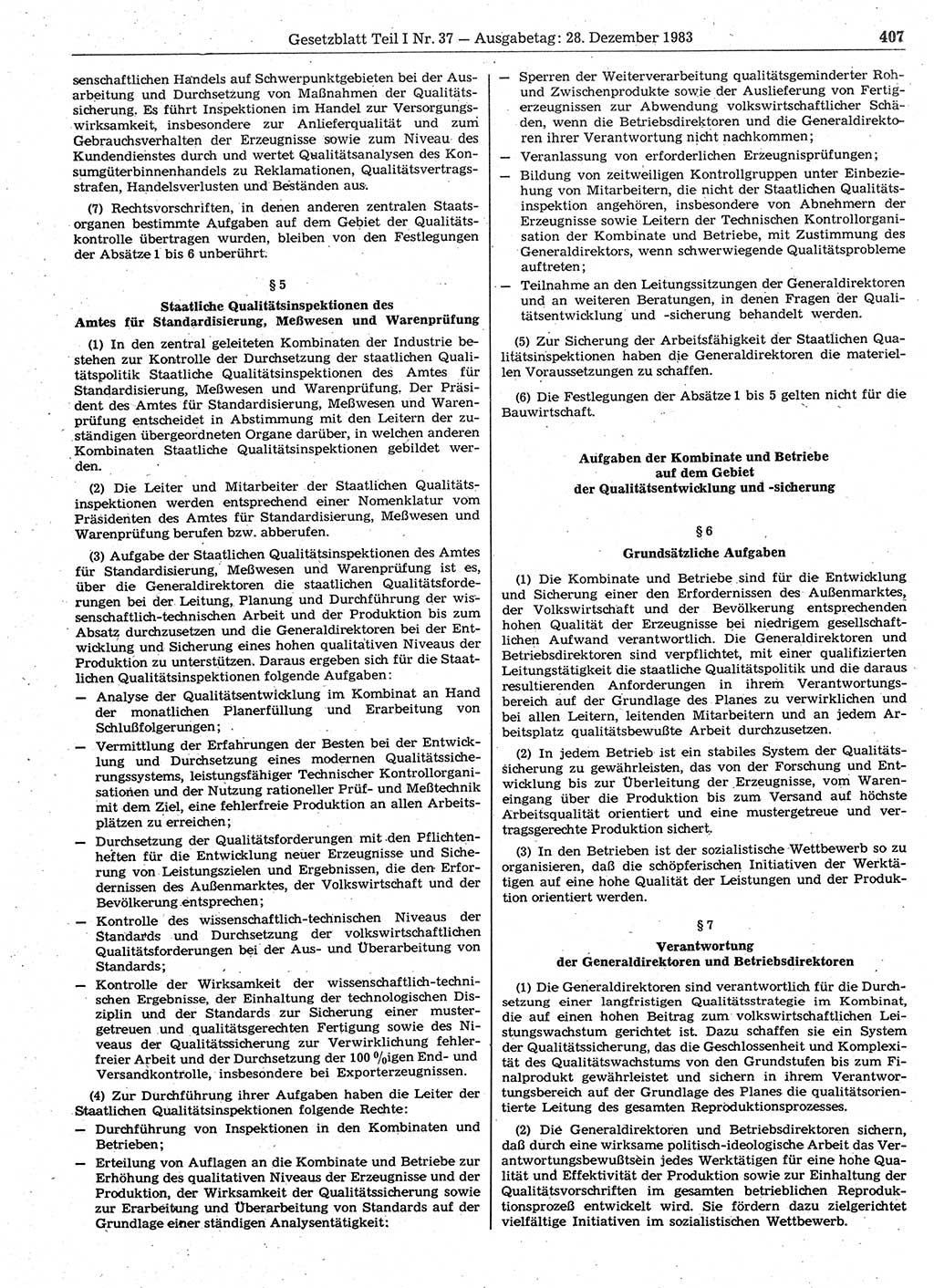 Gesetzblatt (GBl.) der Deutschen Demokratischen Republik (DDR) Teil Ⅰ 1983, Seite 407 (GBl. DDR Ⅰ 1983, S. 407)