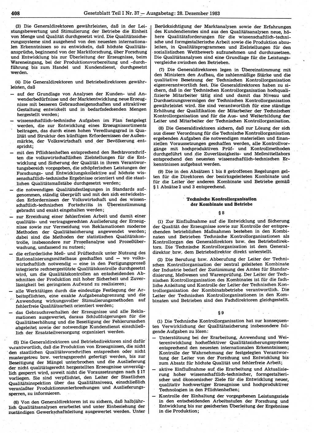 Gesetzblatt (GBl.) der Deutschen Demokratischen Republik (DDR) Teil Ⅰ 1983, Seite 408 (GBl. DDR Ⅰ 1983, S. 408)