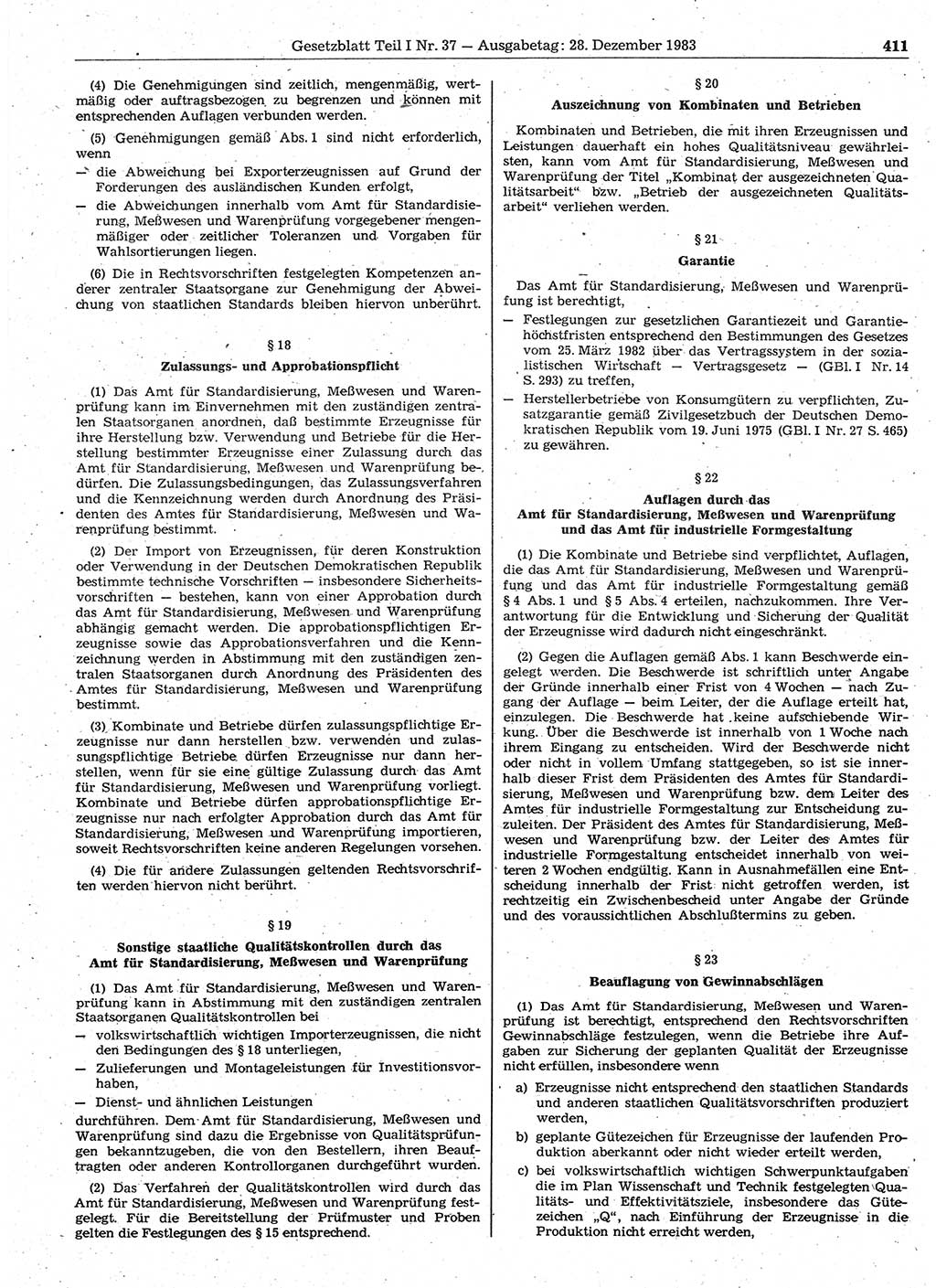 Gesetzblatt (GBl.) der Deutschen Demokratischen Republik (DDR) Teil Ⅰ 1983, Seite 411 (GBl. DDR Ⅰ 1983, S. 411)
