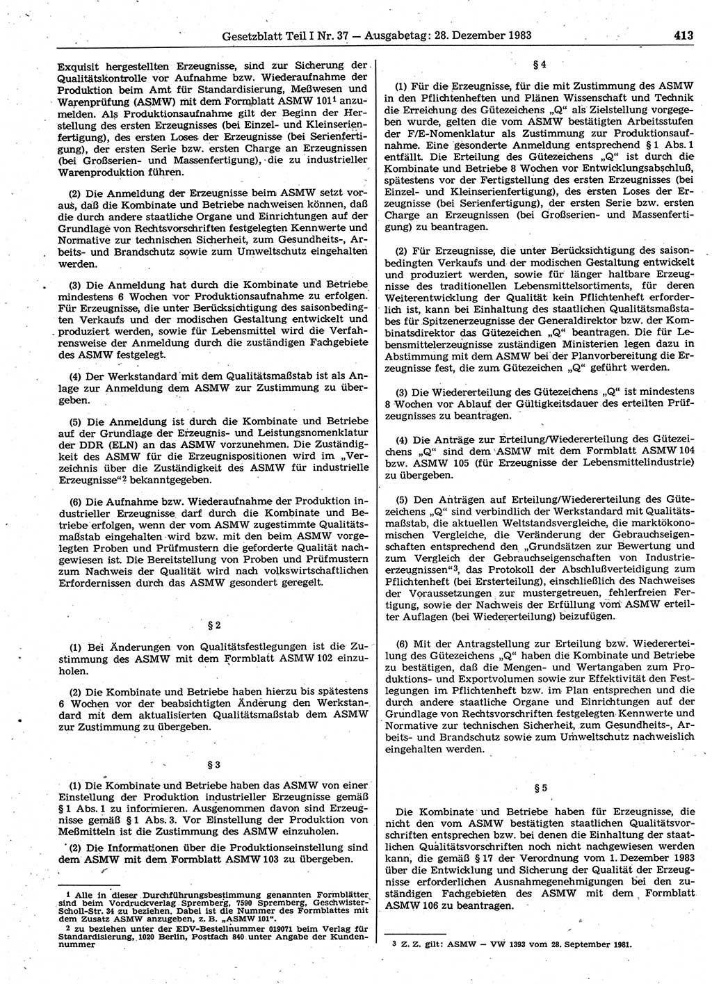 Gesetzblatt (GBl.) der Deutschen Demokratischen Republik (DDR) Teil Ⅰ 1983, Seite 413 (GBl. DDR Ⅰ 1983, S. 413)
