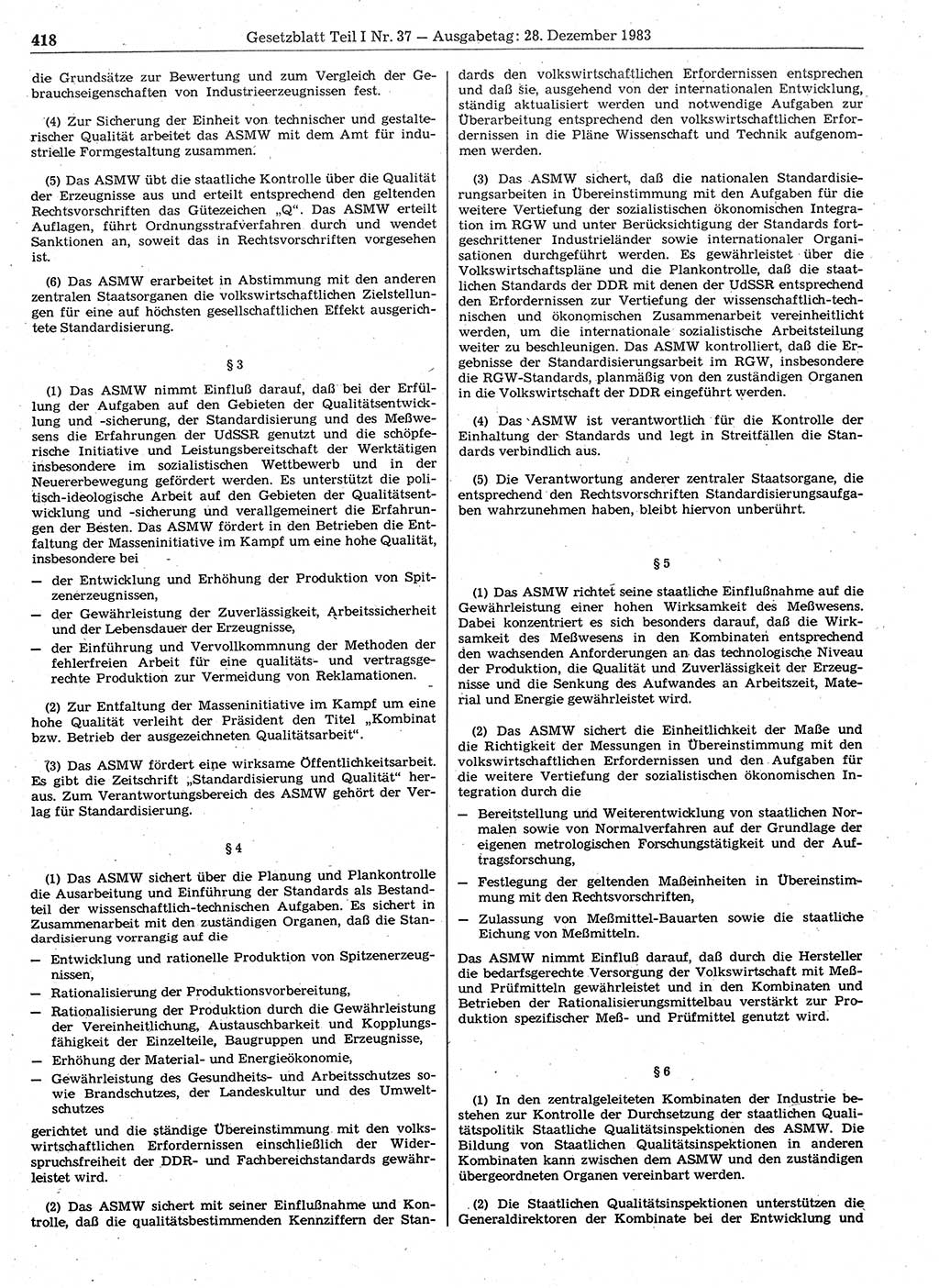 Gesetzblatt (GBl.) der Deutschen Demokratischen Republik (DDR) Teil Ⅰ 1983, Seite 418 (GBl. DDR Ⅰ 1983, S. 418)