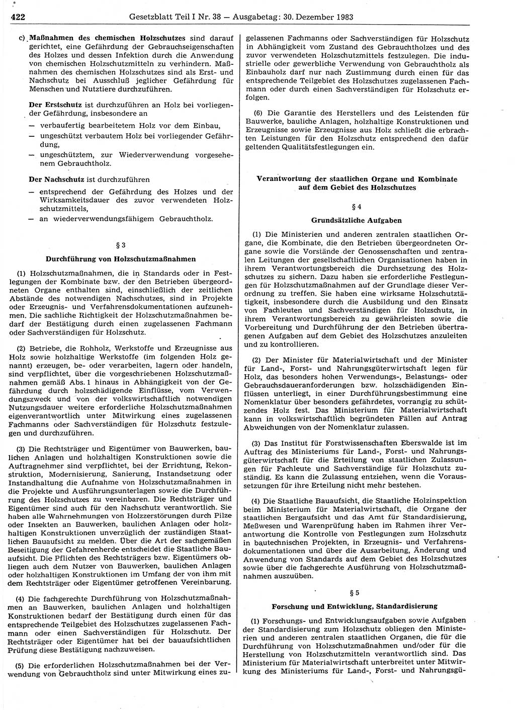 Gesetzblatt (GBl.) der Deutschen Demokratischen Republik (DDR) Teil Ⅰ 1983, Seite 422 (GBl. DDR Ⅰ 1983, S. 422)