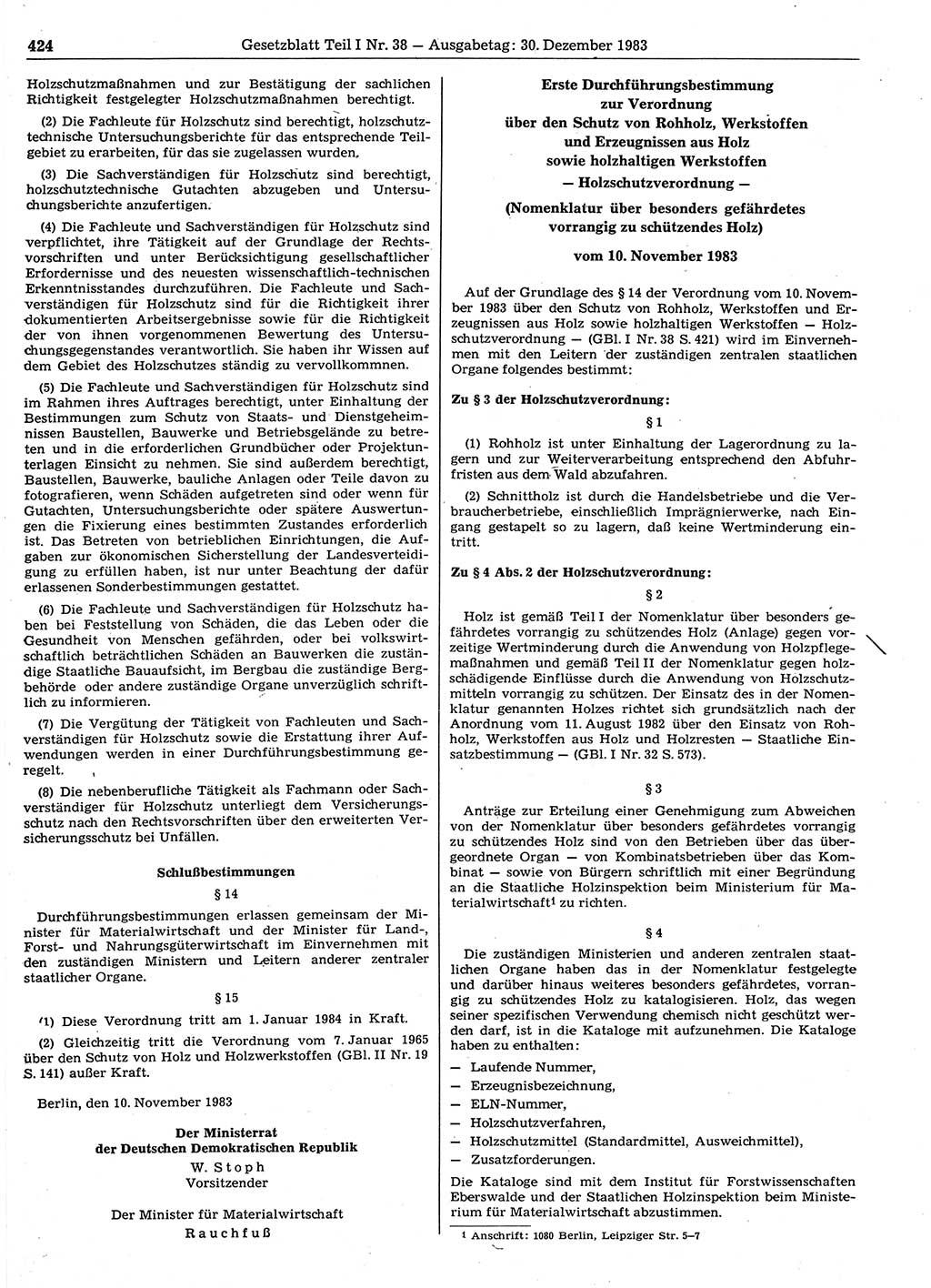 Gesetzblatt (GBl.) der Deutschen Demokratischen Republik (DDR) Teil Ⅰ 1983, Seite 424 (GBl. DDR Ⅰ 1983, S. 424)