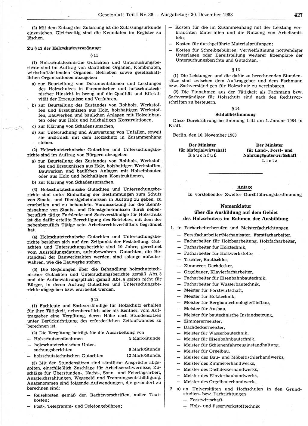Gesetzblatt (GBl.) der Deutschen Demokratischen Republik (DDR) Teil Ⅰ 1983, Seite 427 (GBl. DDR Ⅰ 1983, S. 427)