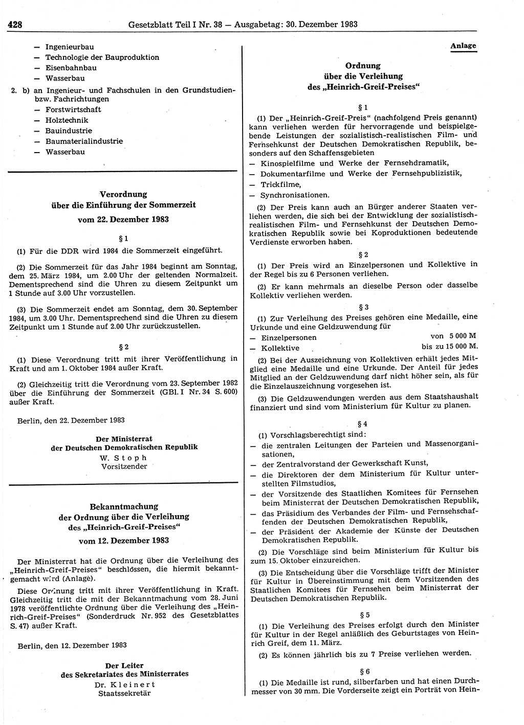 Gesetzblatt (GBl.) der Deutschen Demokratischen Republik (DDR) Teil Ⅰ 1983, Seite 428 (GBl. DDR Ⅰ 1983, S. 428)
