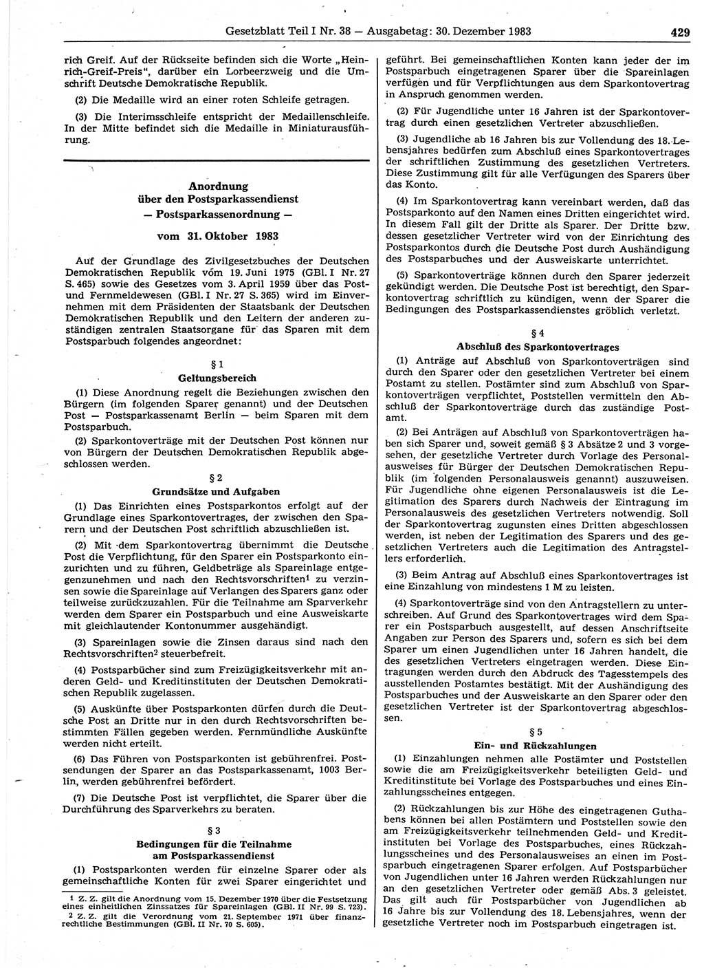 Gesetzblatt (GBl.) der Deutschen Demokratischen Republik (DDR) Teil Ⅰ 1983, Seite 429 (GBl. DDR Ⅰ 1983, S. 429)