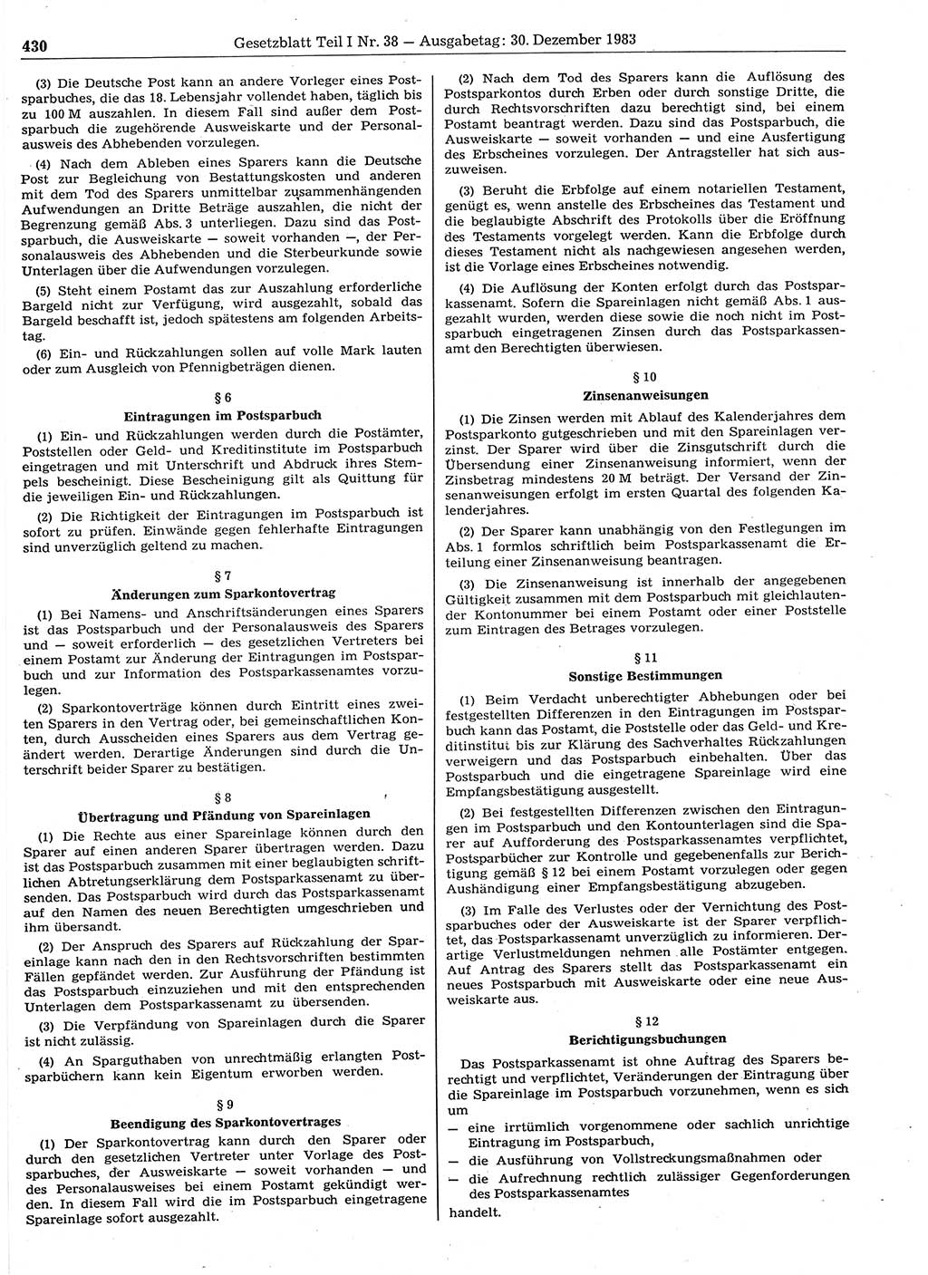 Gesetzblatt (GBl.) der Deutschen Demokratischen Republik (DDR) Teil Ⅰ 1983, Seite 430 (GBl. DDR Ⅰ 1983, S. 430)