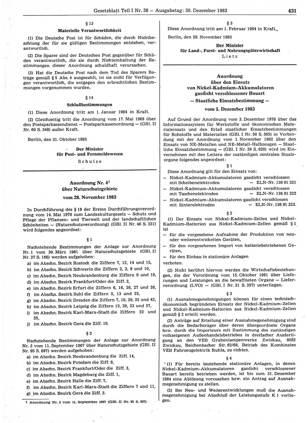Gesetzblatt (GBl.) der Deutschen Demokratischen Republik (DDR) Teil Ⅰ 1983, Seite 431 (GBl. DDR Ⅰ 1983, S. 431)