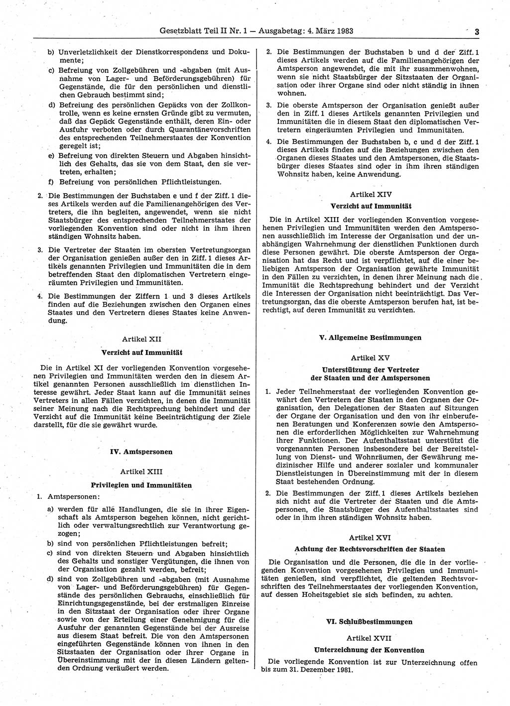 Gesetzblatt (GBl.) der Deutschen Demokratischen Republik (DDR) Teil ⅠⅠ 1983, Seite 3 (GBl. DDR ⅠⅠ 1983, S. 3)