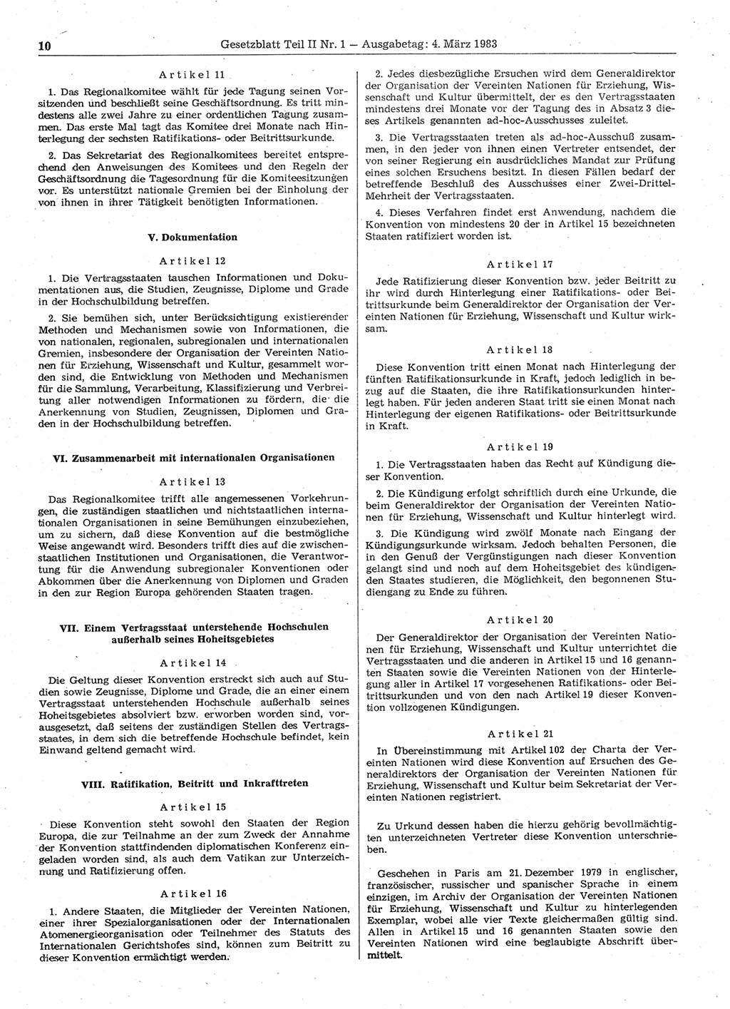 Gesetzblatt (GBl.) der Deutschen Demokratischen Republik (DDR) Teil ⅠⅠ 1983, Seite 10 (GBl. DDR ⅠⅠ 1983, S. 10)