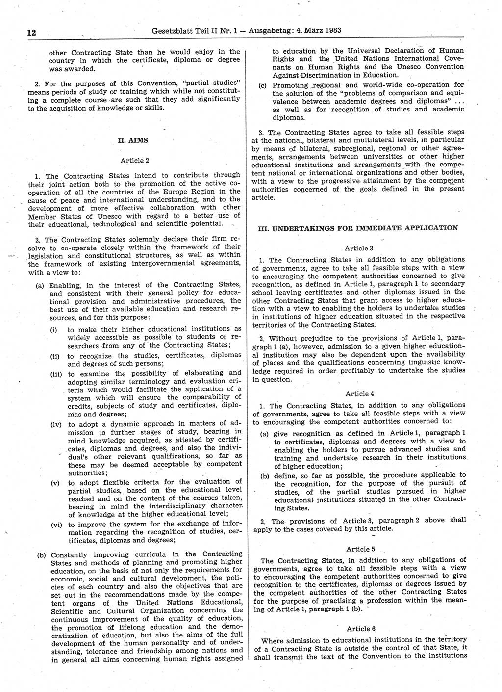 Gesetzblatt (GBl.) der Deutschen Demokratischen Republik (DDR) Teil ⅠⅠ 1983, Seite 12 (GBl. DDR ⅠⅠ 1983, S. 12)