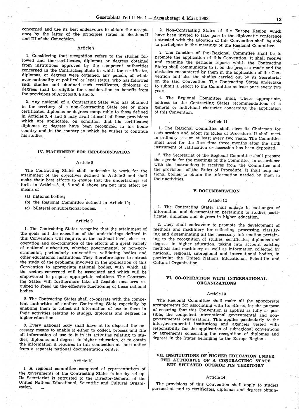 Gesetzblatt (GBl.) der Deutschen Demokratischen Republik (DDR) Teil ⅠⅠ 1983, Seite 13 (GBl. DDR ⅠⅠ 1983, S. 13)