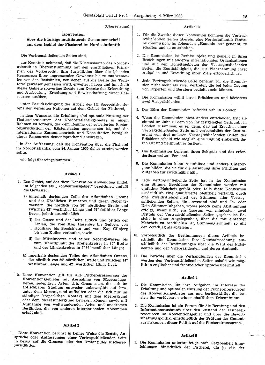 Gesetzblatt (GBl.) der Deutschen Demokratischen Republik (DDR) Teil ⅠⅠ 1983, Seite 15 (GBl. DDR ⅠⅠ 1983, S. 15)
