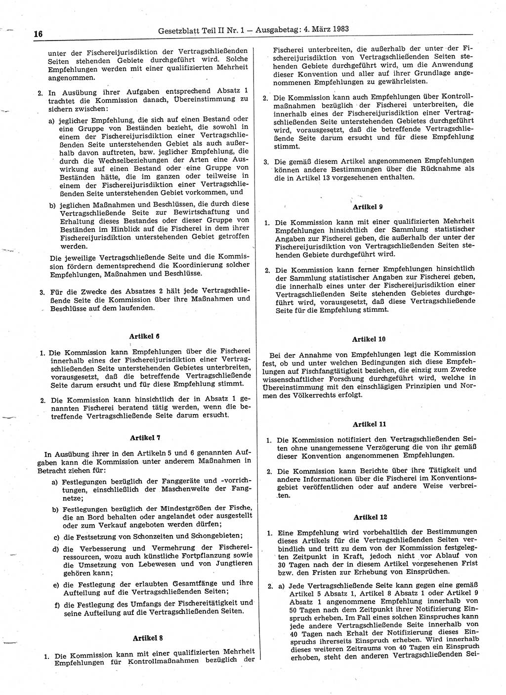 Gesetzblatt (GBl.) der Deutschen Demokratischen Republik (DDR) Teil ⅠⅠ 1983, Seite 16 (GBl. DDR ⅠⅠ 1983, S. 16)