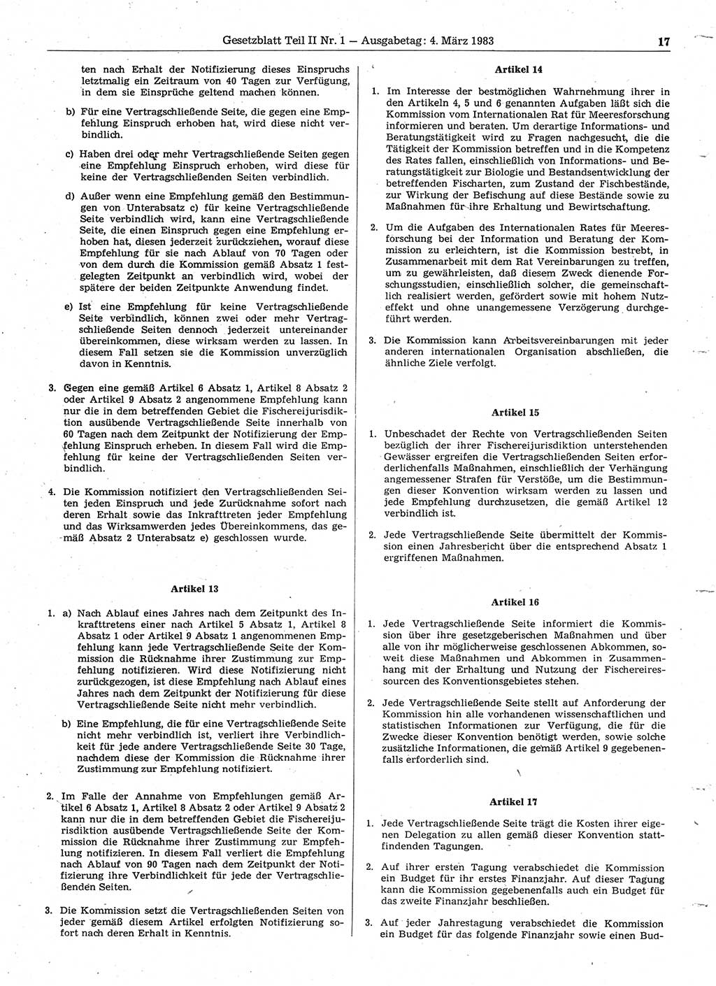 Gesetzblatt (GBl.) der Deutschen Demokratischen Republik (DDR) Teil ⅠⅠ 1983, Seite 17 (GBl. DDR ⅠⅠ 1983, S. 17)
