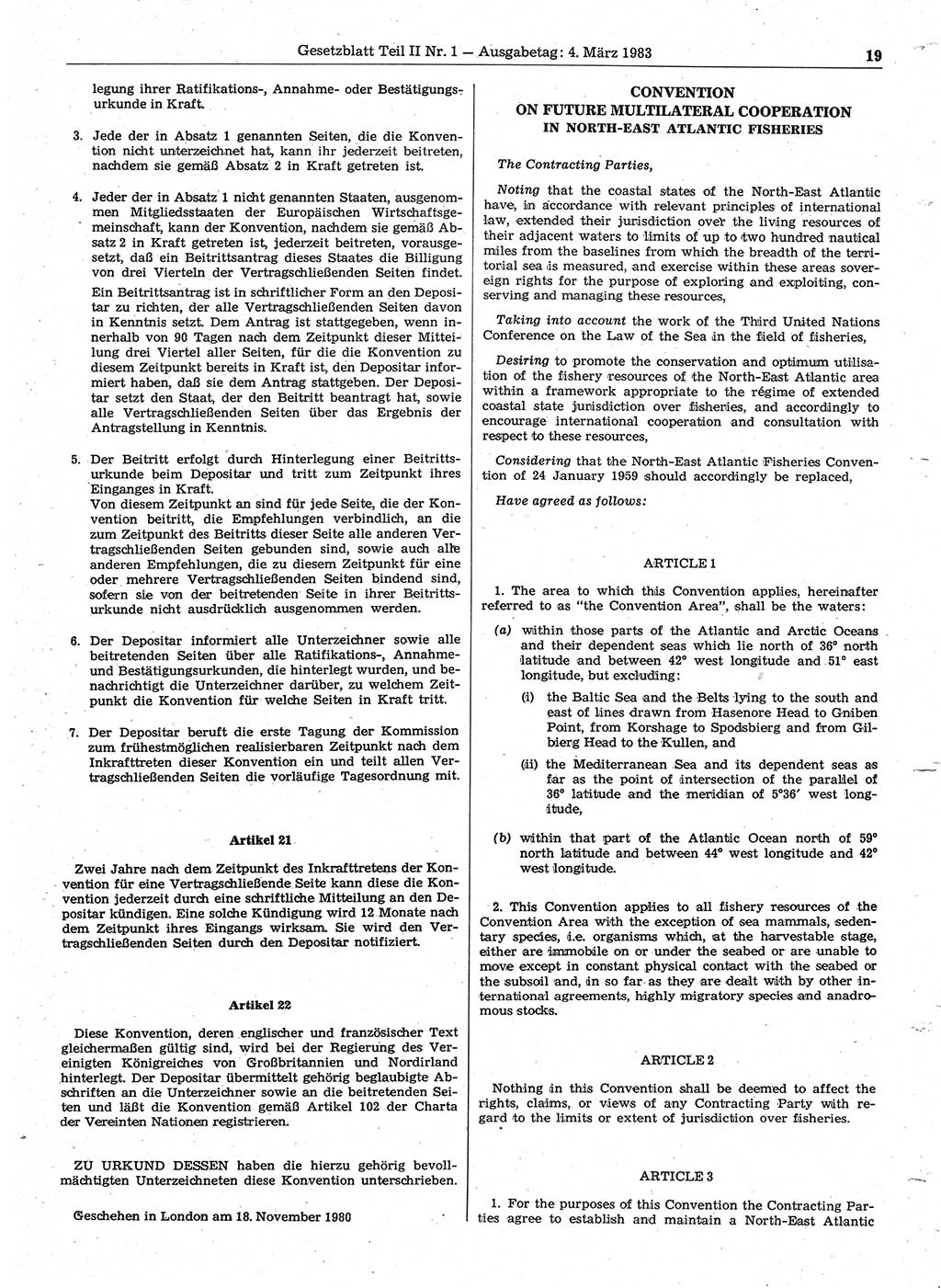 Gesetzblatt (GBl.) der Deutschen Demokratischen Republik (DDR) Teil ⅠⅠ 1983, Seite 19 (GBl. DDR ⅠⅠ 1983, S. 19)