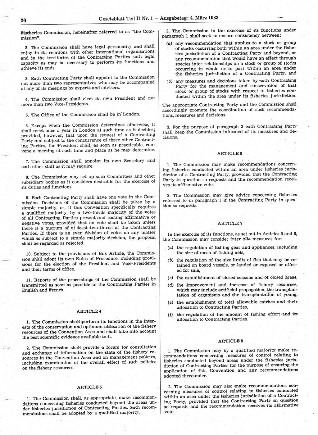 Gesetzblatt (GBl.) der Deutschen Demokratischen Republik (DDR) Teil ⅠⅠ 1983, Seite 20 (GBl. DDR ⅠⅠ 1983, S. 20)