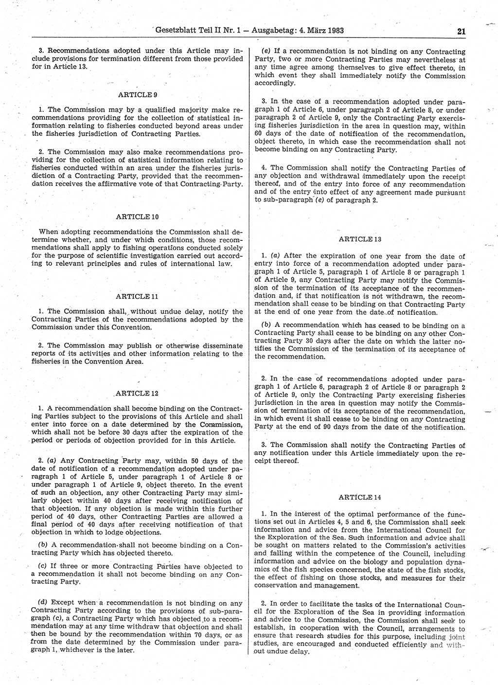 Gesetzblatt (GBl.) der Deutschen Demokratischen Republik (DDR) Teil ⅠⅠ 1983, Seite 21 (GBl. DDR ⅠⅠ 1983, S. 21)