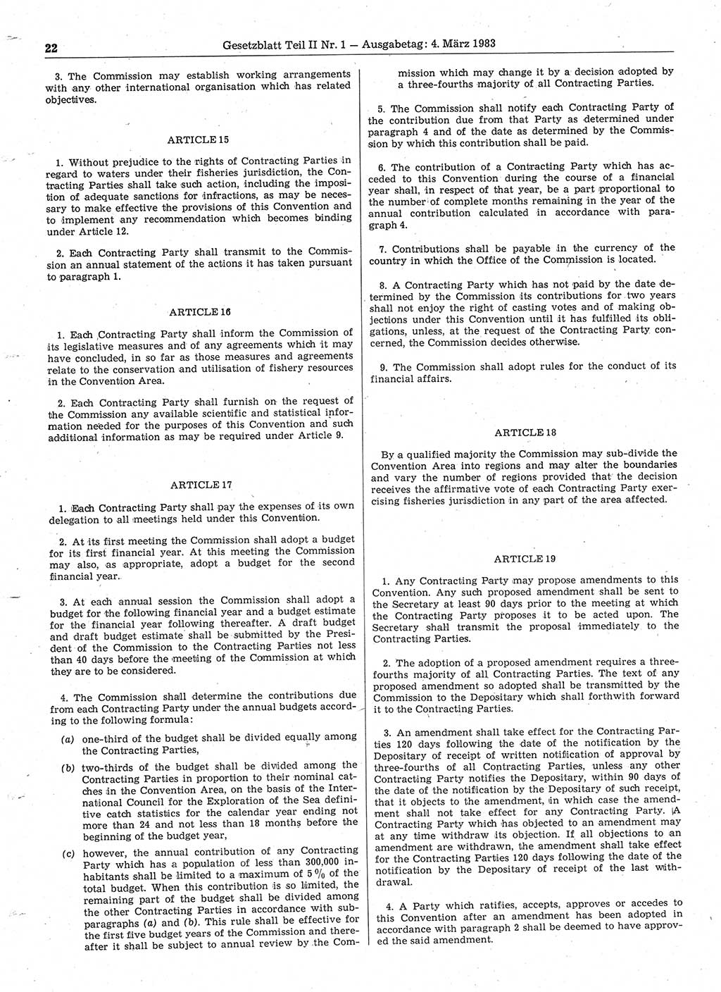 Gesetzblatt (GBl.) der Deutschen Demokratischen Republik (DDR) Teil ⅠⅠ 1983, Seite 22 (GBl. DDR ⅠⅠ 1983, S. 22)