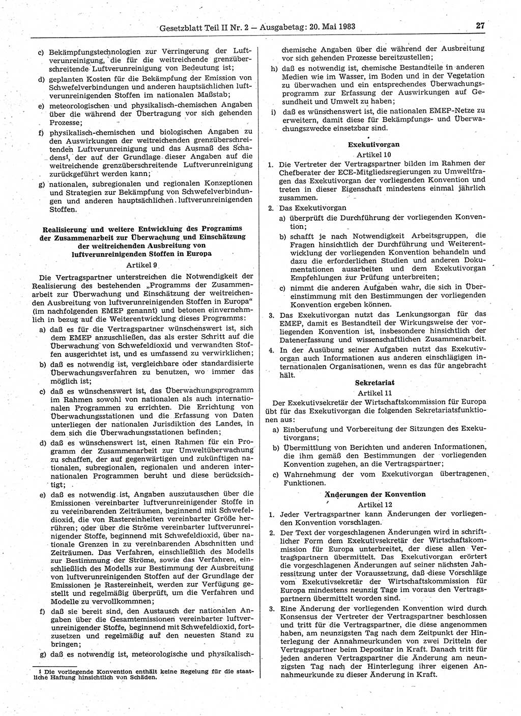 Gesetzblatt (GBl.) der Deutschen Demokratischen Republik (DDR) Teil ⅠⅠ 1983, Seite 27 (GBl. DDR ⅠⅠ 1983, S. 27)