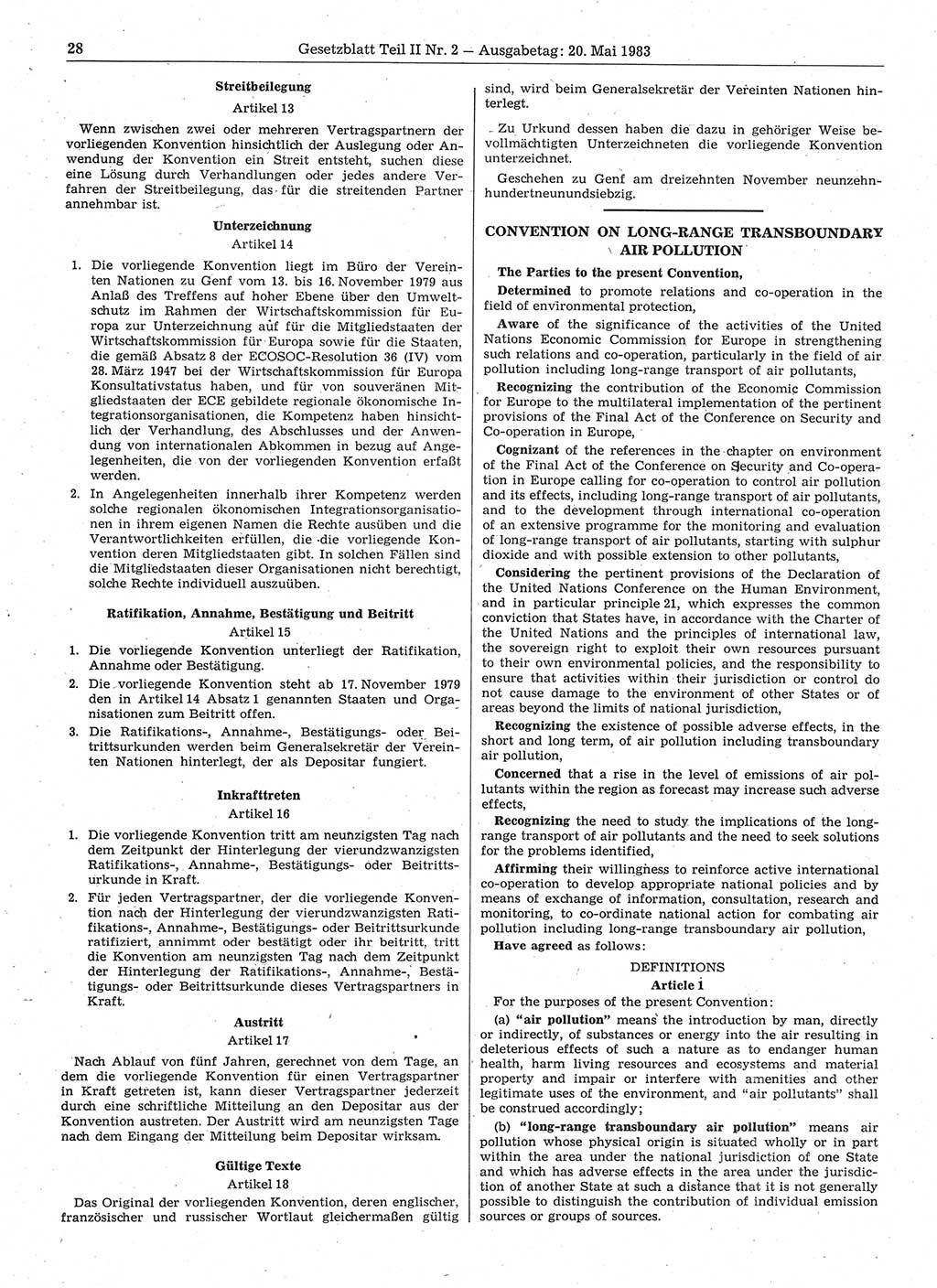Gesetzblatt (GBl.) der Deutschen Demokratischen Republik (DDR) Teil ⅠⅠ 1983, Seite 28 (GBl. DDR ⅠⅠ 1983, S. 28)