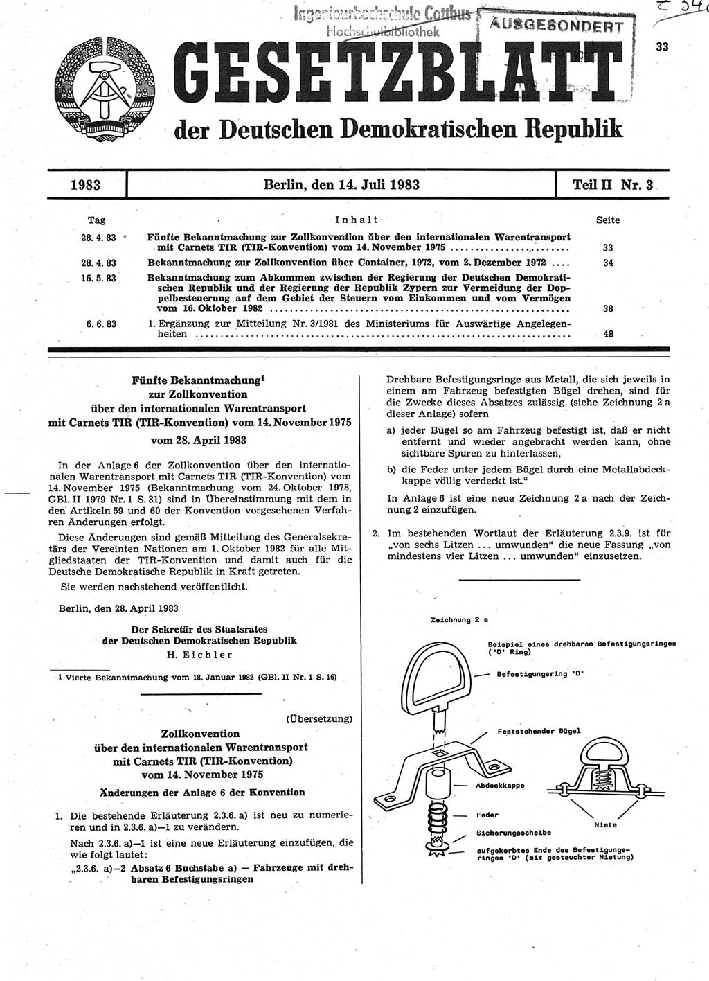 Gesetzblatt (GBl.) der Deutschen Demokratischen Republik (DDR) Teil ⅠⅠ 1983, Seite 33 (GBl. DDR ⅠⅠ 1983, S. 33)
