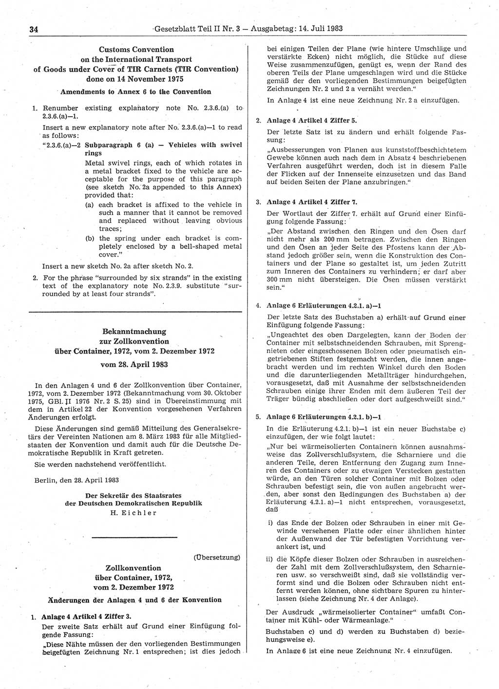 Gesetzblatt (GBl.) der Deutschen Demokratischen Republik (DDR) Teil ⅠⅠ 1983, Seite 34 (GBl. DDR ⅠⅠ 1983, S. 34)