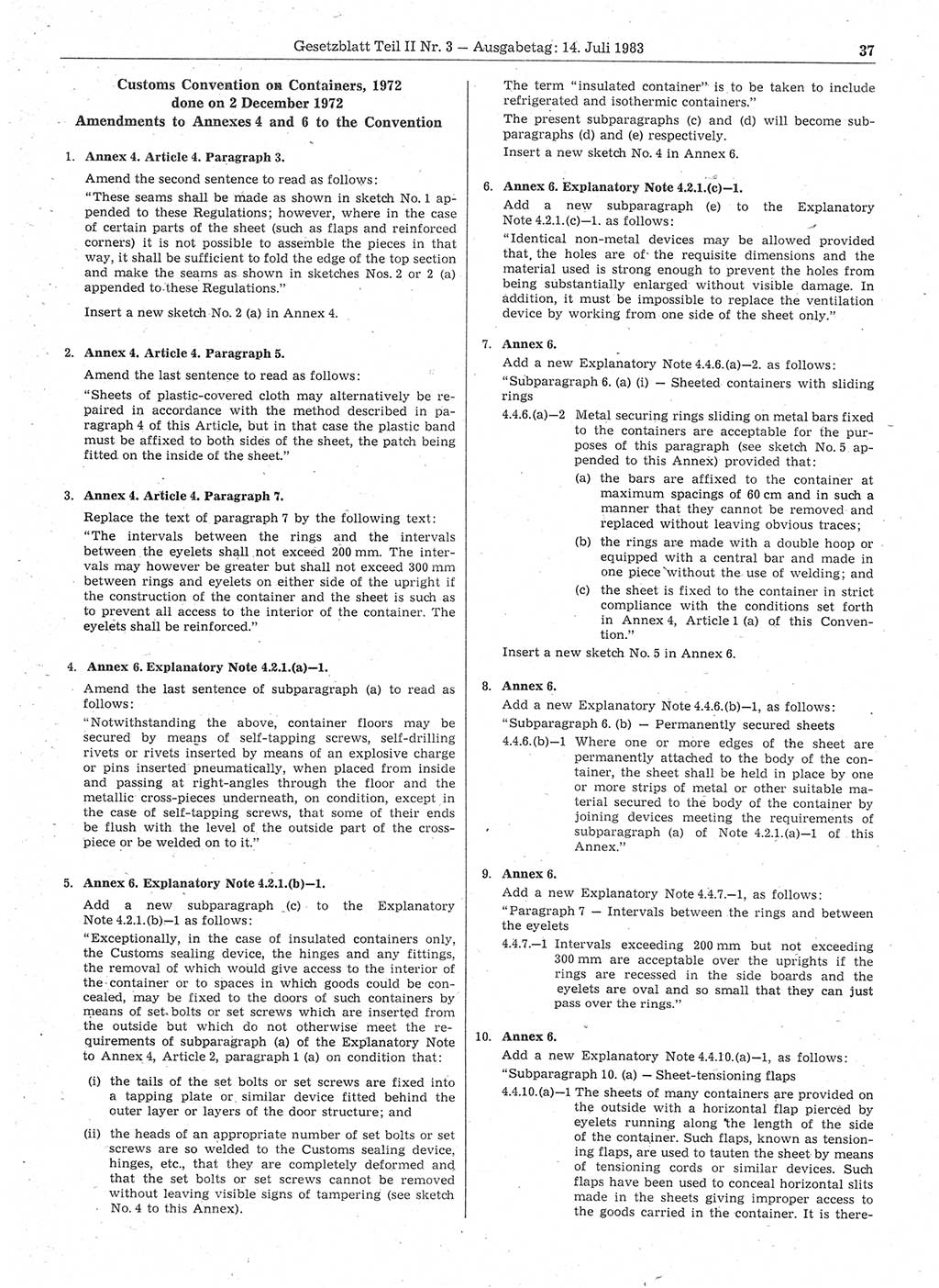 Gesetzblatt (GBl.) der Deutschen Demokratischen Republik (DDR) Teil ⅠⅠ 1983, Seite 37 (GBl. DDR ⅠⅠ 1983, S. 37)