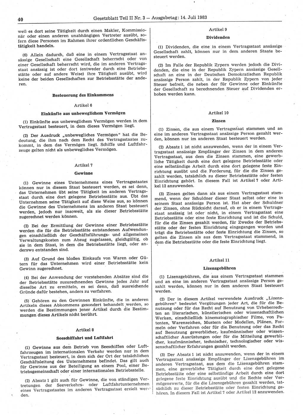 Gesetzblatt (GBl.) der Deutschen Demokratischen Republik (DDR) Teil ⅠⅠ 1983, Seite 40 (GBl. DDR ⅠⅠ 1983, S. 40)