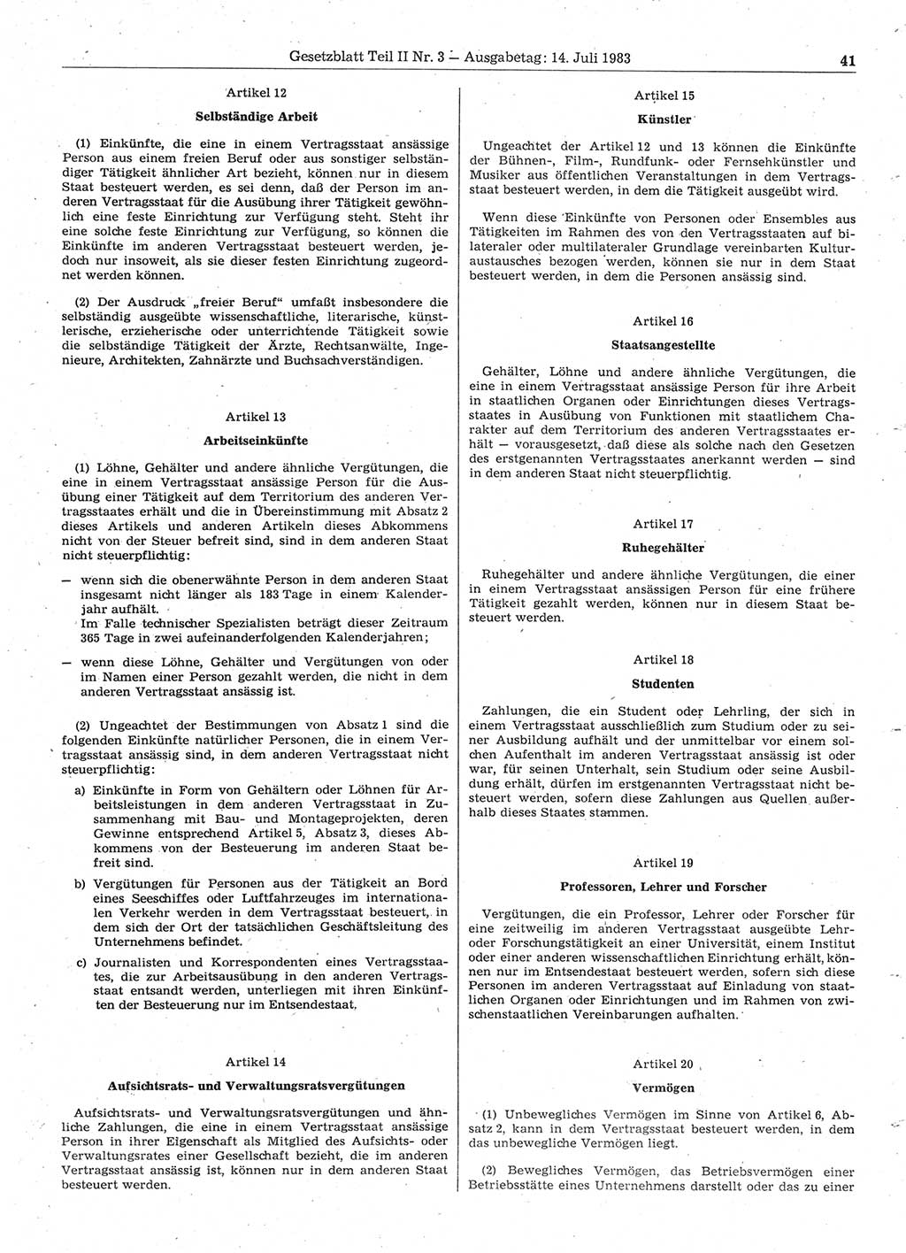 Gesetzblatt (GBl.) der Deutschen Demokratischen Republik (DDR) Teil ⅠⅠ 1983, Seite 41 (GBl. DDR ⅠⅠ 1983, S. 41)