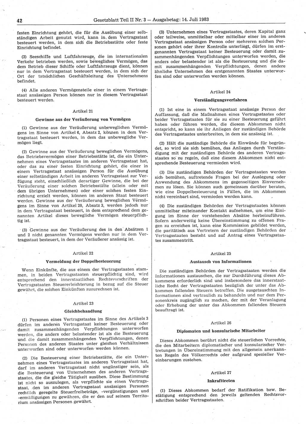 Gesetzblatt (GBl.) der Deutschen Demokratischen Republik (DDR) Teil ⅠⅠ 1983, Seite 42 (GBl. DDR ⅠⅠ 1983, S. 42)