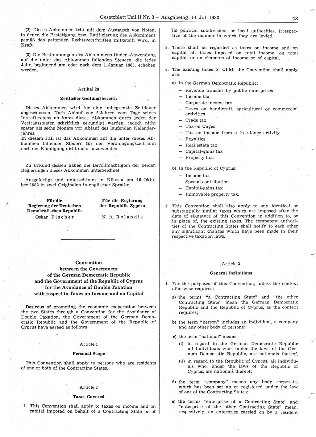 Gesetzblatt (GBl.) der Deutschen Demokratischen Republik (DDR) Teil ⅠⅠ 1983, Seite 43 (GBl. DDR ⅠⅠ 1983, S. 43)