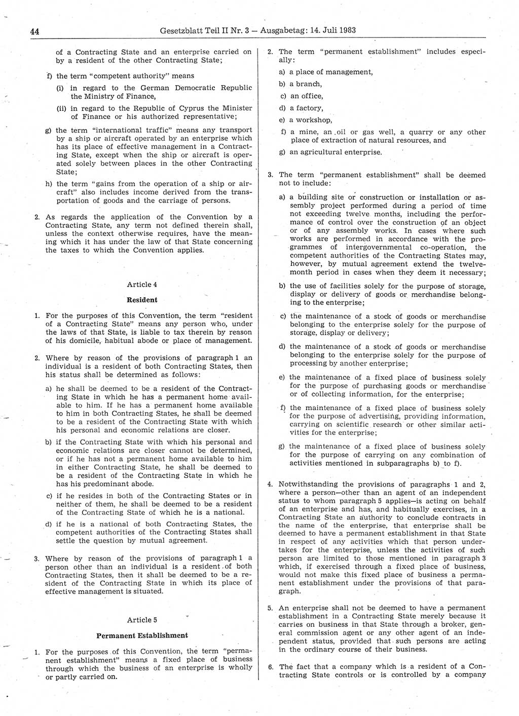 Gesetzblatt (GBl.) der Deutschen Demokratischen Republik (DDR) Teil ⅠⅠ 1983, Seite 44 (GBl. DDR ⅠⅠ 1983, S. 44)