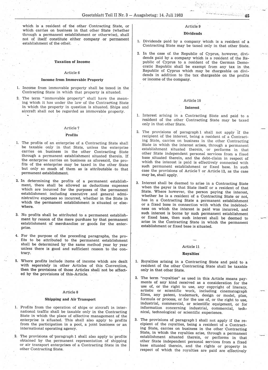 Gesetzblatt (GBl.) der Deutschen Demokratischen Republik (DDR) Teil ⅠⅠ 1983, Seite 45 (GBl. DDR ⅠⅠ 1983, S. 45)