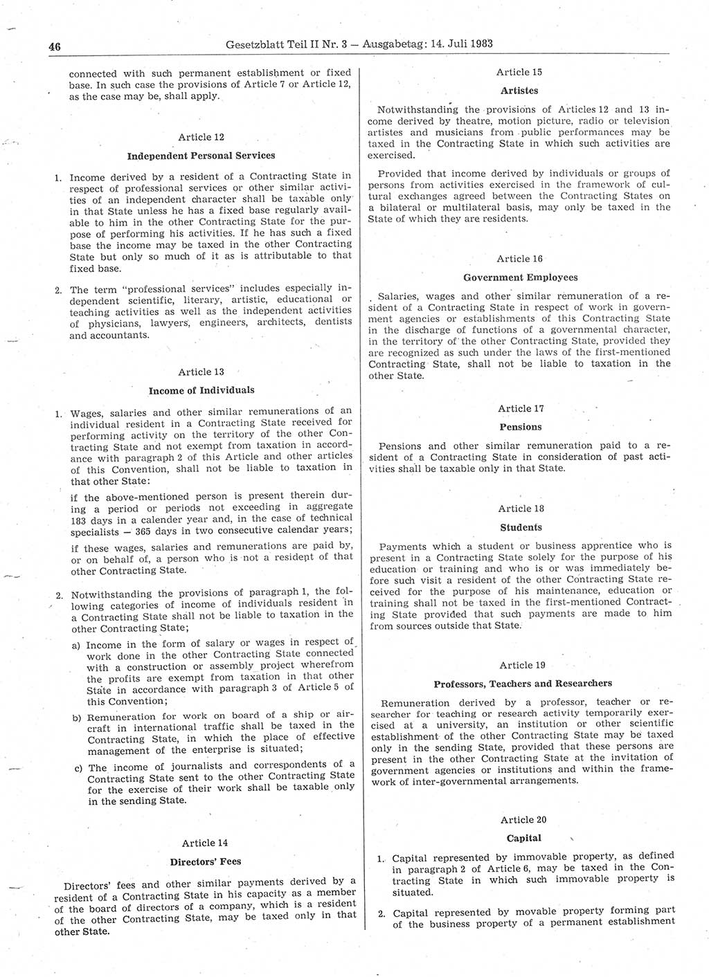 Gesetzblatt (GBl.) der Deutschen Demokratischen Republik (DDR) Teil ⅠⅠ 1983, Seite 46 (GBl. DDR ⅠⅠ 1983, S. 46)