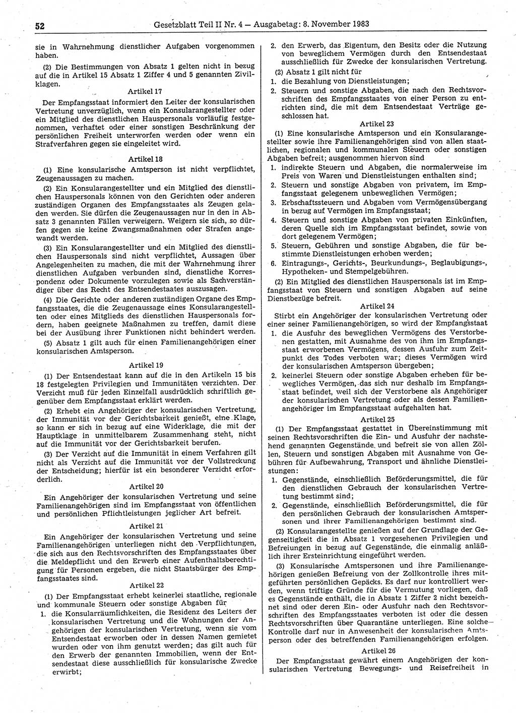 Gesetzblatt (GBl.) der Deutschen Demokratischen Republik (DDR) Teil ⅠⅠ 1983, Seite 52 (GBl. DDR ⅠⅠ 1983, S. 52)