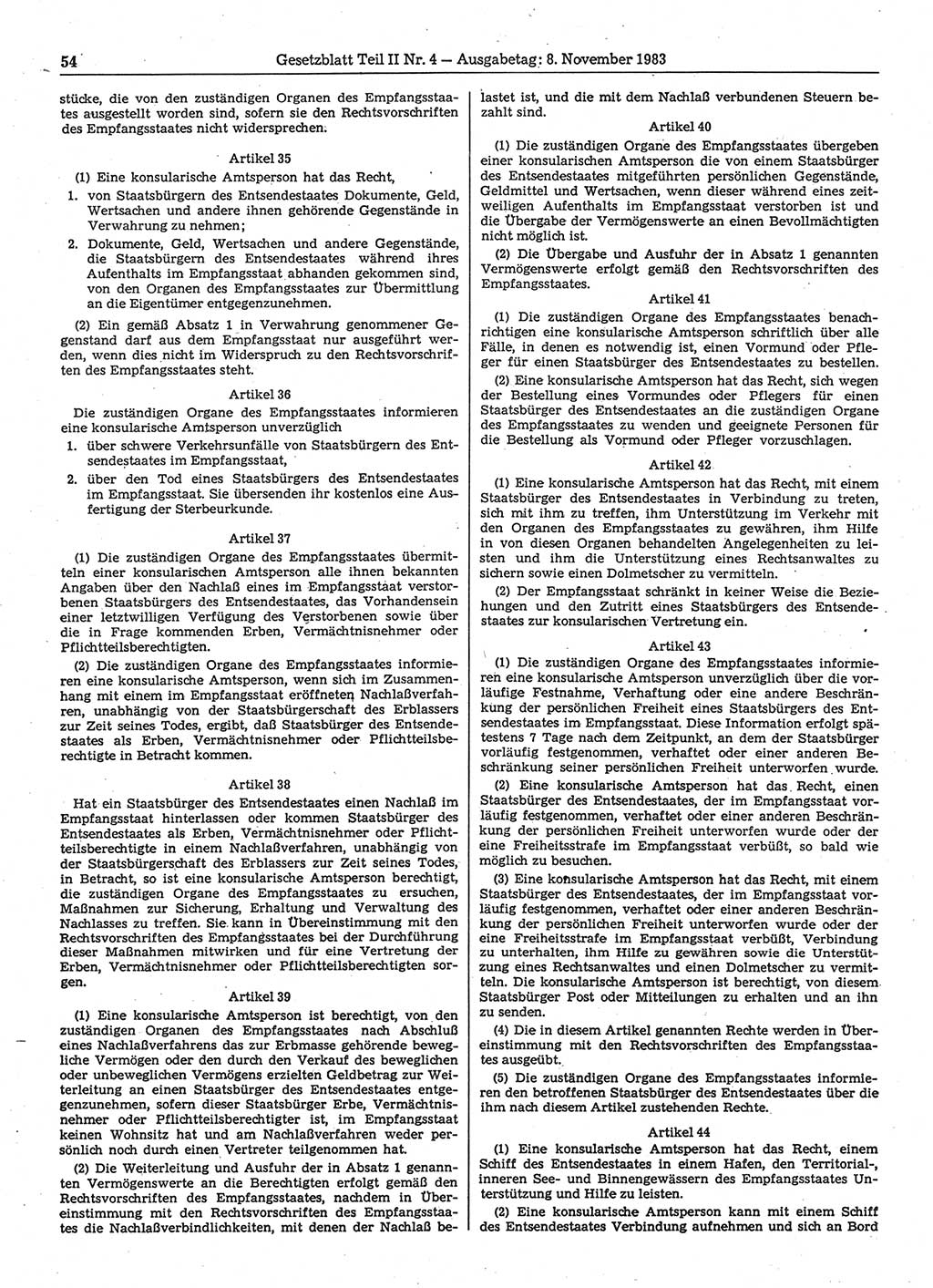 Gesetzblatt (GBl.) der Deutschen Demokratischen Republik (DDR) Teil ⅠⅠ 1983, Seite 54 (GBl. DDR ⅠⅠ 1983, S. 54)