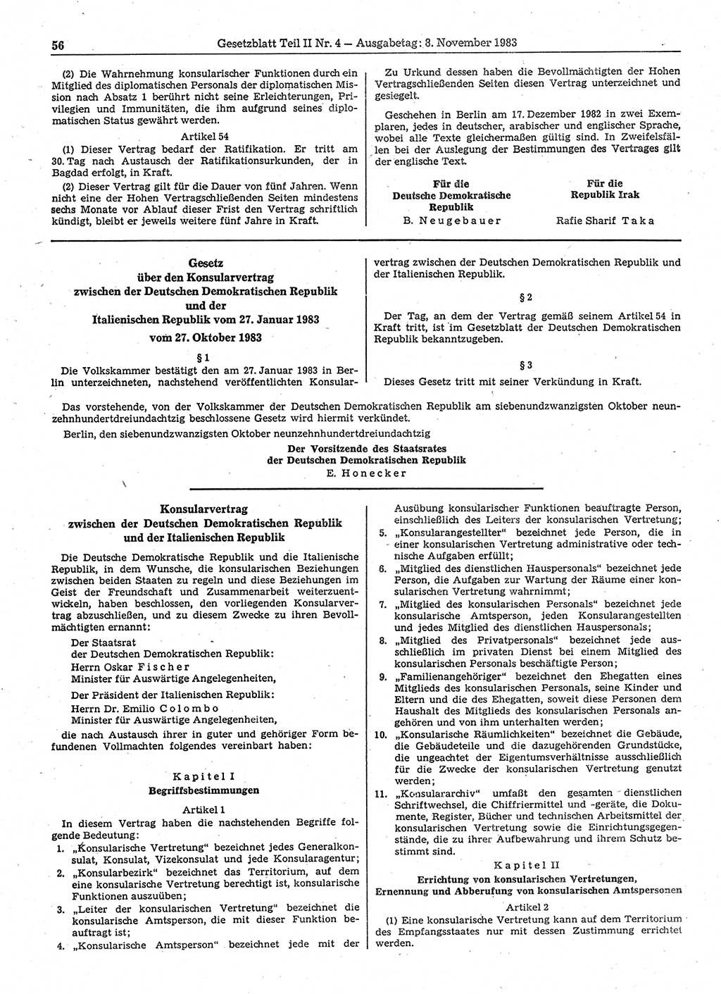 Gesetzblatt (GBl.) der Deutschen Demokratischen Republik (DDR) Teil ⅠⅠ 1983, Seite 56 (GBl. DDR ⅠⅠ 1983, S. 56)