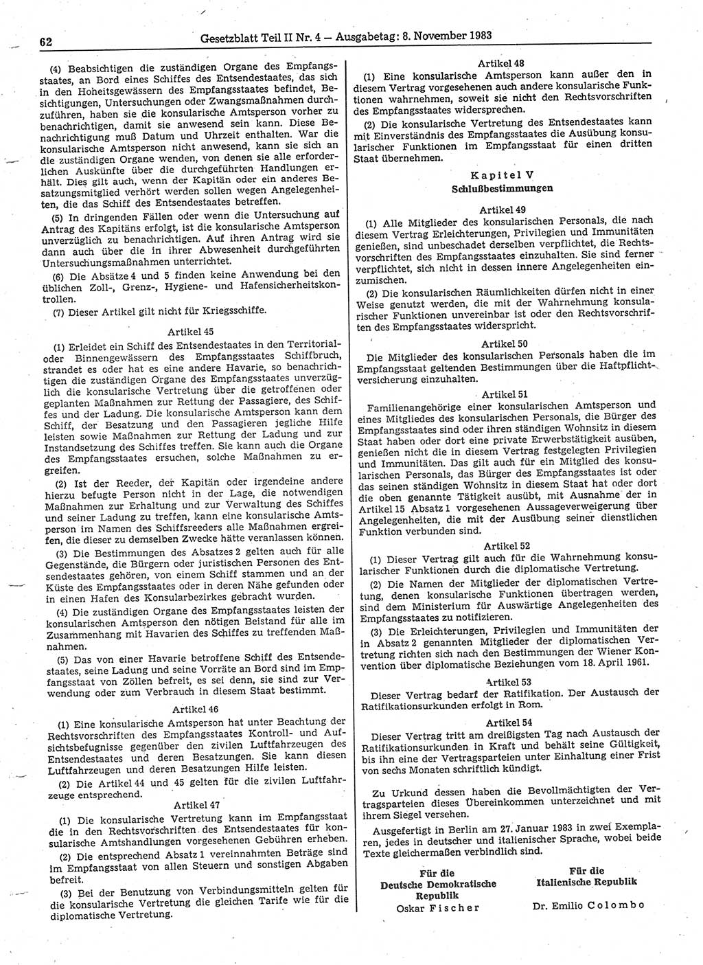 Gesetzblatt (GBl.) der Deutschen Demokratischen Republik (DDR) Teil ⅠⅠ 1983, Seite 62 (GBl. DDR ⅠⅠ 1983, S. 62)