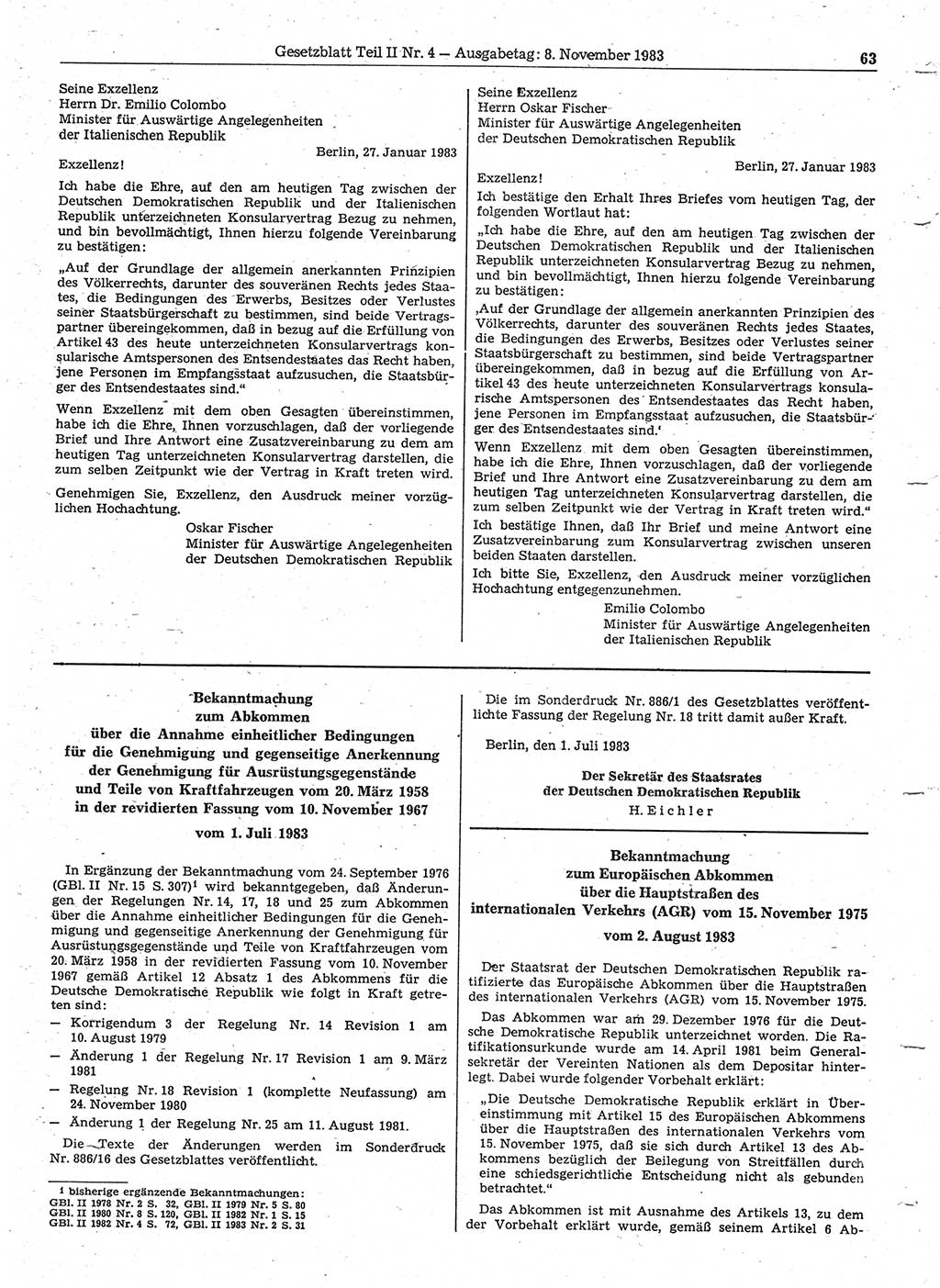 Gesetzblatt (GBl.) der Deutschen Demokratischen Republik (DDR) Teil ⅠⅠ 1983, Seite 63 (GBl. DDR ⅠⅠ 1983, S. 63)