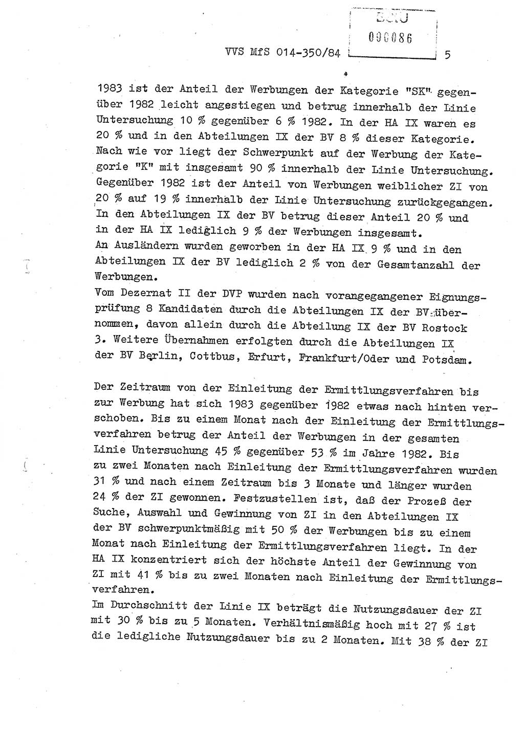 Ministerium für Staatssicherheit (MfS) [Deutsche Demokratische Republik (DDR)], Hauptabteilung (HA) Ⅸ/ Auswertungs- und Kontrollgruppe (AKG), Bereich Koordinierung, Jahresanalyse, Vertrauliche Verschlußsache (VVS) o014-343/83, Berlin 1984, Seite 5 (J.-Anal. MfS DDR HA Ⅸ/AKG VVS o014-350/84 1983, S. 5)