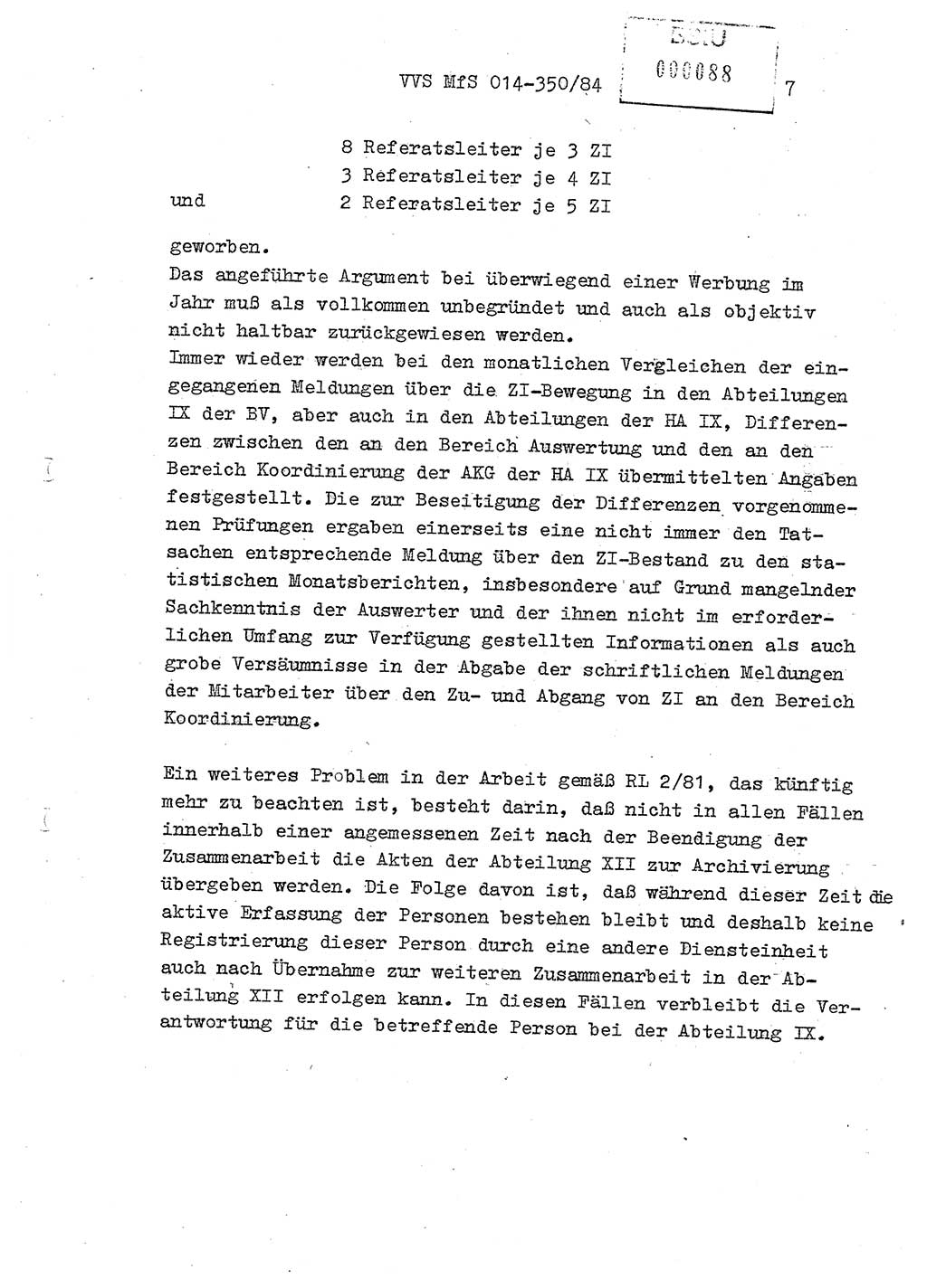 Ministerium für Staatssicherheit (MfS) [Deutsche Demokratische Republik (DDR)], Hauptabteilung (HA) Ⅸ/ Auswertungs- und Kontrollgruppe (AKG), Bereich Koordinierung, Jahresanalyse, Vertrauliche Verschlußsache (VVS) o014-343/83, Berlin 1984, Seite 7 (J.-Anal. MfS DDR HA Ⅸ/AKG VVS o014-350/84 1983, S. 7)