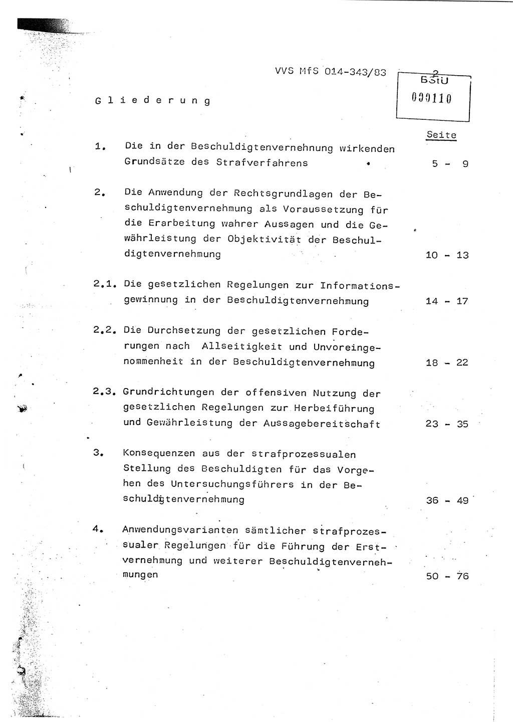 Lektion Ministerium für Staatssicherheit (MfS) [Deutsche Demokratische Republik (DDR)], Hauptabteilung (HA) Ⅸ, Vertrauliche Verschlußsache (VVS) o014-343/83, Berlin 1983, Seite 2 (Lekt. MfS DDR HA Ⅸ VVS o014-343/83 1983, S. 2)