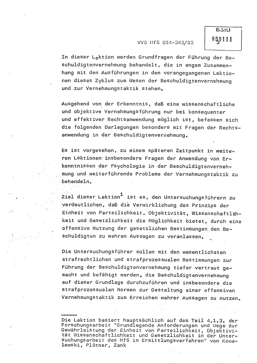 Lektion Ministerium für Staatssicherheit (MfS) [Deutsche Demokratische Republik (DDR)], Hauptabteilung (HA) Ⅸ, Vertrauliche Verschlußsache (VVS) o014-343/83, Berlin 1983, Seite 3 (Lekt. MfS DDR HA Ⅸ VVS o014-343/83 1983, S. 3)