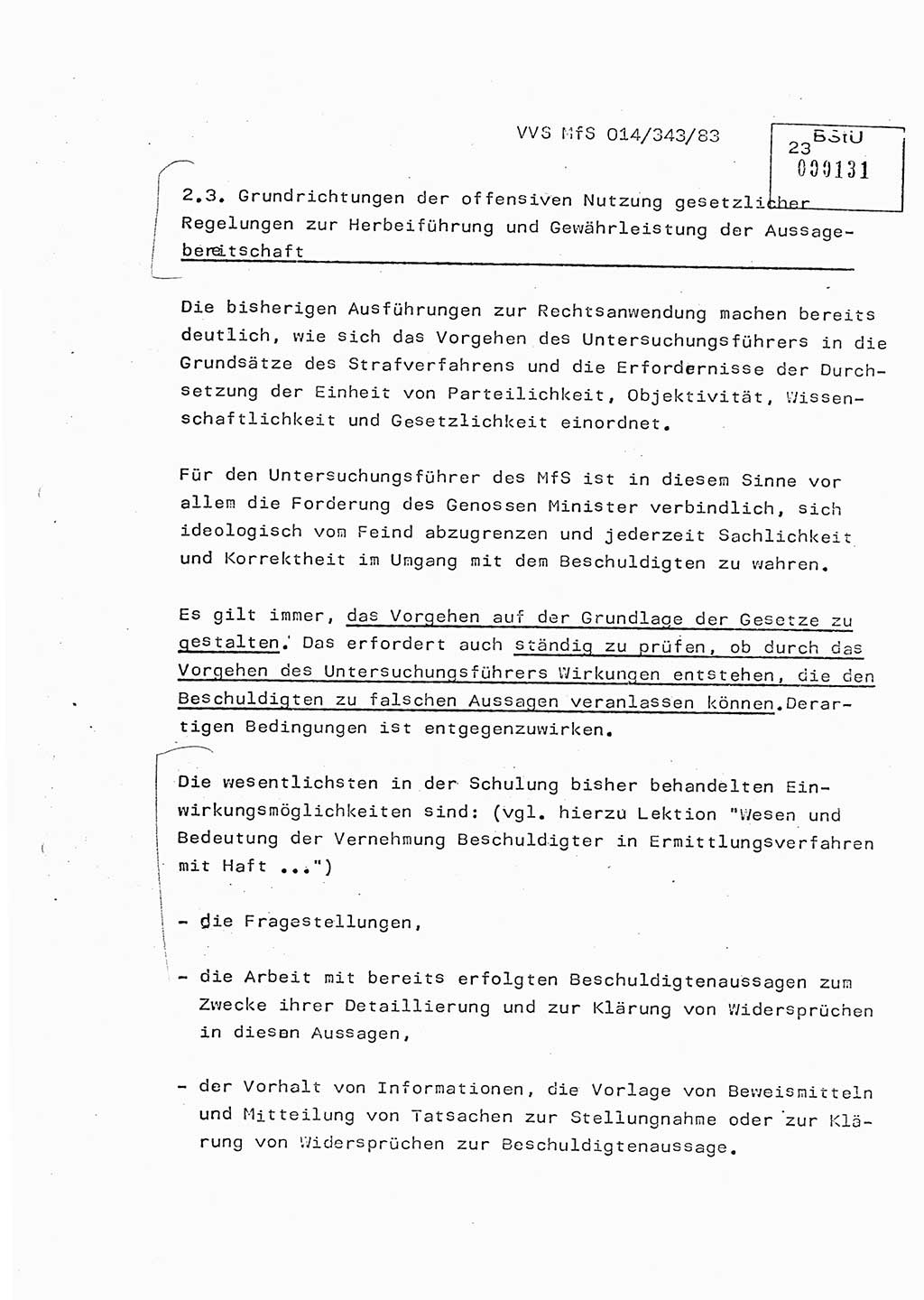 Lektion Ministerium für Staatssicherheit (MfS) [Deutsche Demokratische Republik (DDR)], Hauptabteilung (HA) Ⅸ, Vertrauliche Verschlußsache (VVS) o014-343/83, Berlin 1983, Seite 23 (Lekt. MfS DDR HA Ⅸ VVS o014-343/83 1983, S. 23)